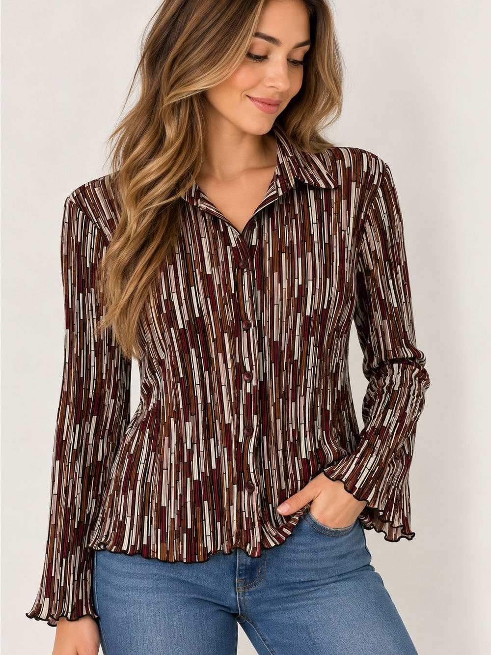 Ricki’s Geometric Print Button-Up Blouse – XS